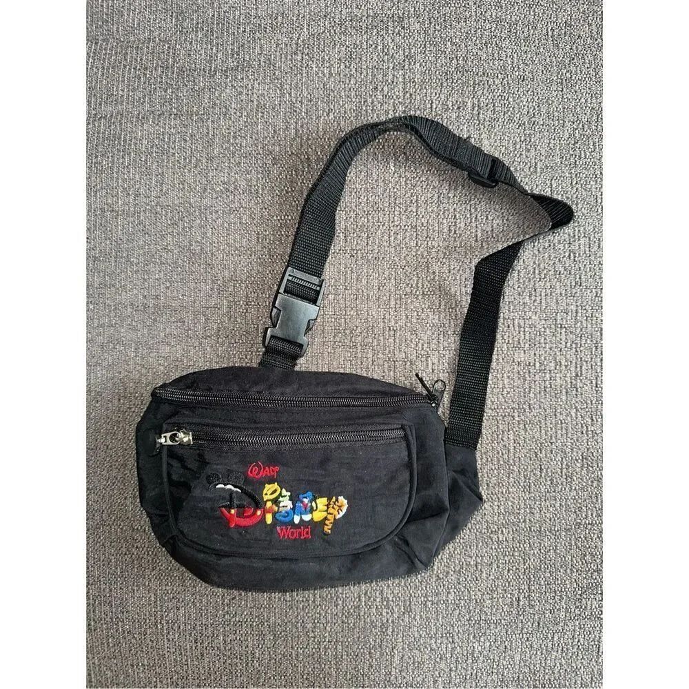 Vintage Walt Disney World Character Spell Out Fanny Pack Bag Black Unisex Adults